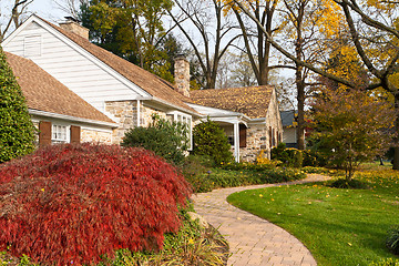 Image showing House Philadelphia Yellow Fall Autumn Leaves Tree