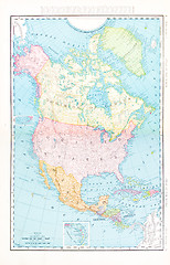 Image showing Antique Color Map North America Canada Mexico, USA