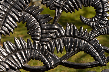 Image showing Close Up Decorative Wrought Iron Fern Bench