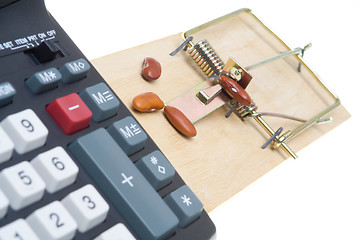 Image showing Mouse Trap with Beans and Adding Machine.  Accounting Theme 