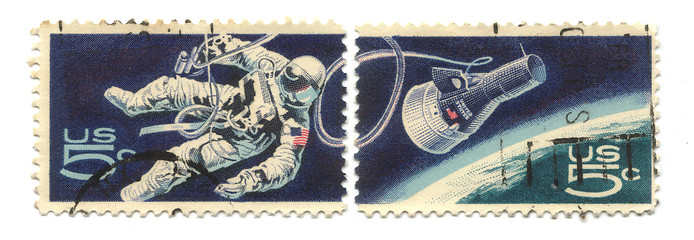 Image showing Two old postage stamps from USA 5 cent 
