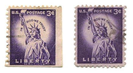 Image showing old postage stamps from USA Liberty 