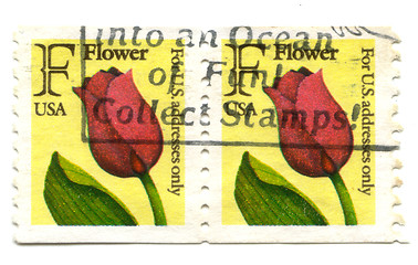 Image showing Old postage stamps from USA flowers 