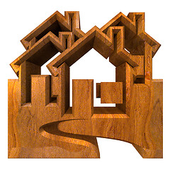 Image showing House Icon in wood - 3d 