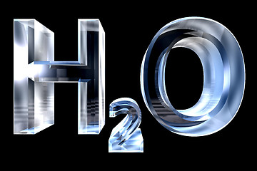 Image showing H2O - water chemical symbol - in glass 3d made 
