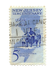 Image showing old postage stamp from USA five cent 