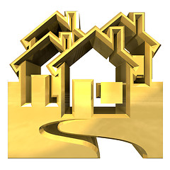 Image showing House Icon in gold - 3d