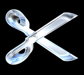 Image showing Scissor in transparent glass on black background 
