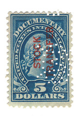 Image showing old postage stamp from USA 5 dollars 