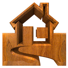 Image showing House Icon in wood - 3d 