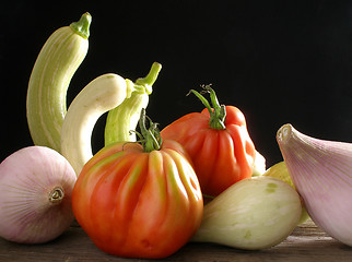 Image showing Trumpet zucchini with beef tomato and sweet onions