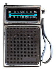 Image showing Vintage Black Portable Transistor Radio Isolated on White Backgr