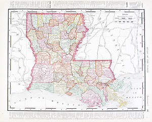 Image showing Antique Color Map of Louisiana, United States, USA