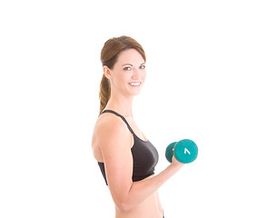 Image showing White Woman Working Out Hand Weight Dumbbell Curls