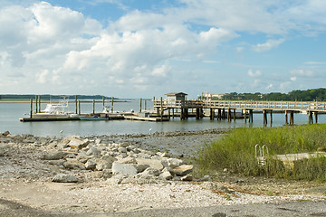 Image showing Pier Dock into Back Bay, Low Tide, Hilton Head Island