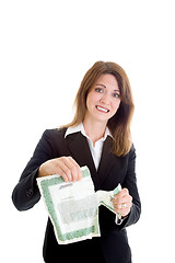 Image showing Worried Woman Tearing Stock Certificate, Isolated