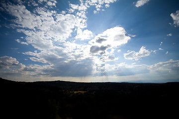 Image showing Sky Clouds Sunbeams Santa Fe New Mexico Wide Angle