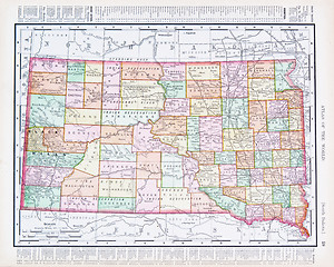 Image showing Antique Vintage Color Map of South Dekota, SD, USA