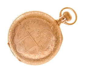 Image showing Ornate Old Fashioned Gold Pocket Watch Isolated