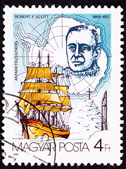 Image showing Canceled Hungarian Postage Stamp Robert Scott Antarctic Explorer