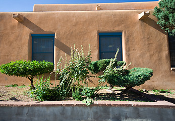 Image showing Exterior View of Adobe House Wall Santa Fe, New Mexico