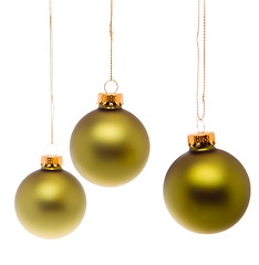 Image showing Pastel Green Gold Christmas Balls Hanging Isolated