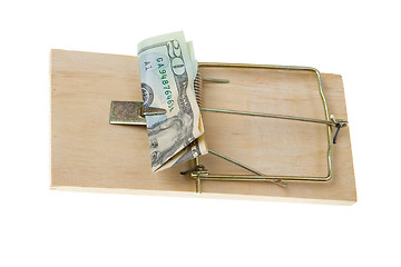 Image showing Folded $20 Twenty Dollar Bill Mousetrap Isolated