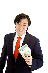 Image showing Asian Man Angry Over Market Crushing Stock Certificate White Bac
