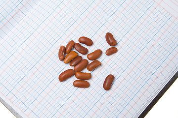 Image showing Dried Beans on Blank Accounting Ledger Book, Bean Counter