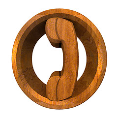 Image showing phone symbol in wood - 3D