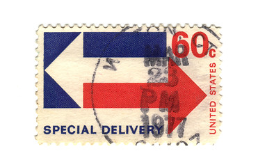 Image showing old postage stamp from USA special delivery 