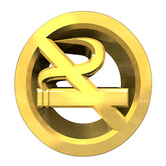Image showing No smoking icon symbol in gold (3D) 