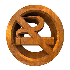 Image showing No smoking icon symbol in wood (3D) 