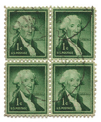 Image showing four old postage stamps from USA one cent 