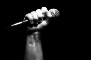 Image showing Grayscale Microphone in Fist