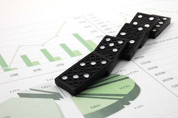 Image showing risky domino over a financial business chart