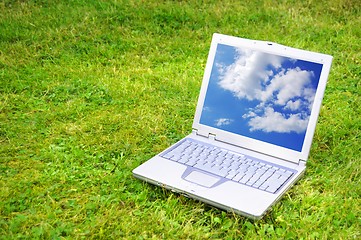 Image showing laptop and blue sky