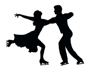 Image showing Silhouette Ice Skater Couple Embrace Back Kick