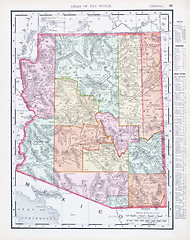 Image showing Antique Vintage Color Map of Arizona, USA