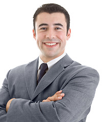 Image showing Cheerful Hispanic Man Smiling at Camera Isolated on White