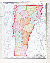 Image showing Antique Vintage Color Map of Vermont, USA