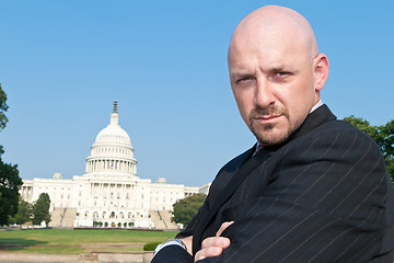 Image showing Powerful Caucasian Man Suit Arms Crossed US