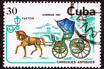 Image showing Canceled Cuban Postage Stamp Brown Horse Pulling Fancy Phaeton C