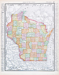 Image showing Antique Vintage Color Map of Wisconsin, USA