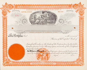 Image showing U.S. Stock Certificate Mining Company 1898 Miners