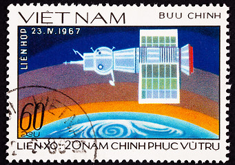 Image showing Postage Stamp Showing Soyuz 1 Space Craft Earth