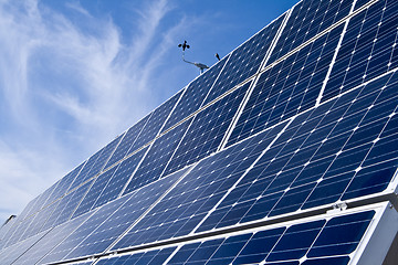 Image showing Rows Photovoltaic Solar Panels Distance Blue Sky