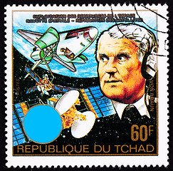 Image showing Chad Postage Stamp Wernher von Braun Earth Outer Space Shuttle