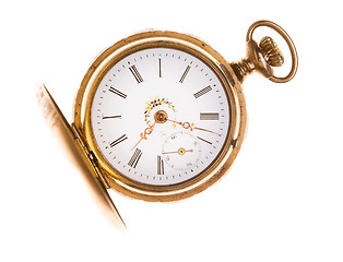 Image showing Old Fashioned  Brass Pocket Watch Isolated White