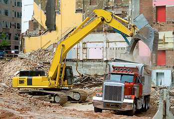 Image showing Front End Loader Dropping Demolition Materials 